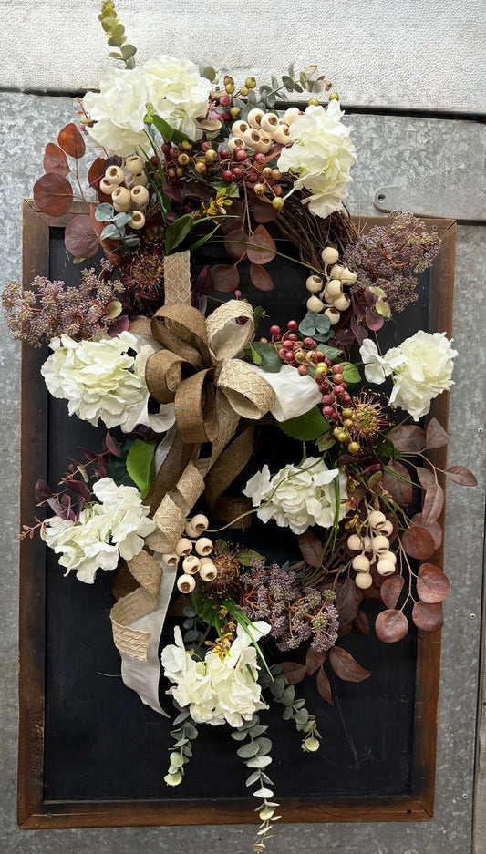 White Hydrangeas Double Grapevine Wreath