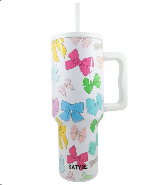 Katydid Drink Tumbler-Multicolored Coquette Bows