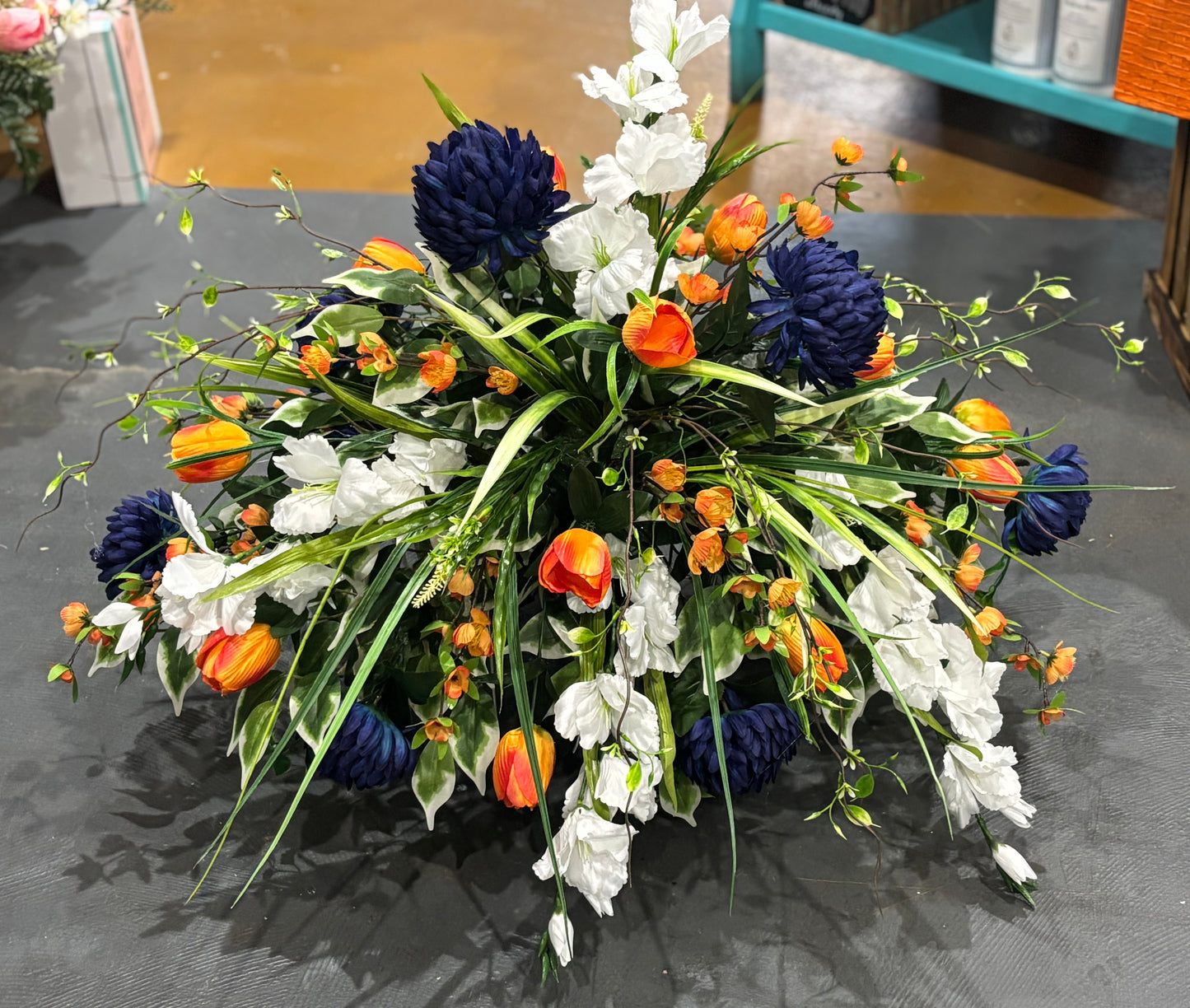 Blue Mum & Orange Tulip Memorial Saddle