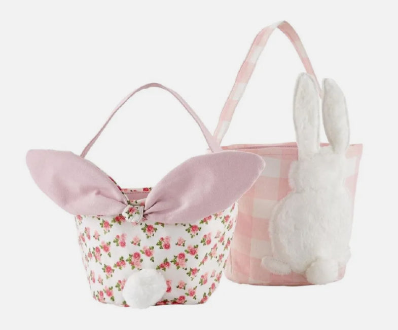 Mudpie Easter Basket Set of 2-Baby Girl Pink Gingham/Rose