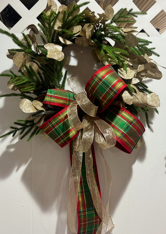 Christmas Gold & Plaid Glittery Wreath
