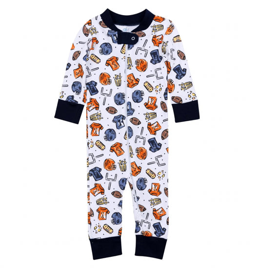 Magnolia Baby Future Draft Picks Zip Pajamas-Navy/Orange (6 months)