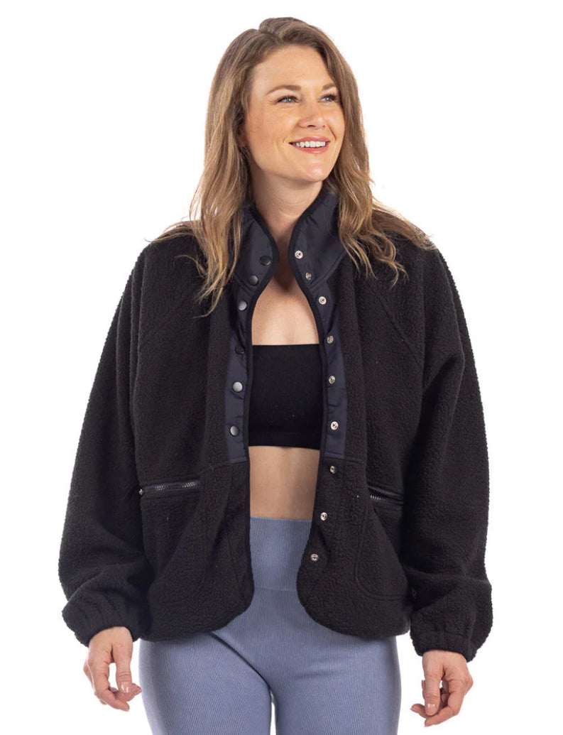 Katydid Black Buttoned Slouchy Women’s Fleece Jacket