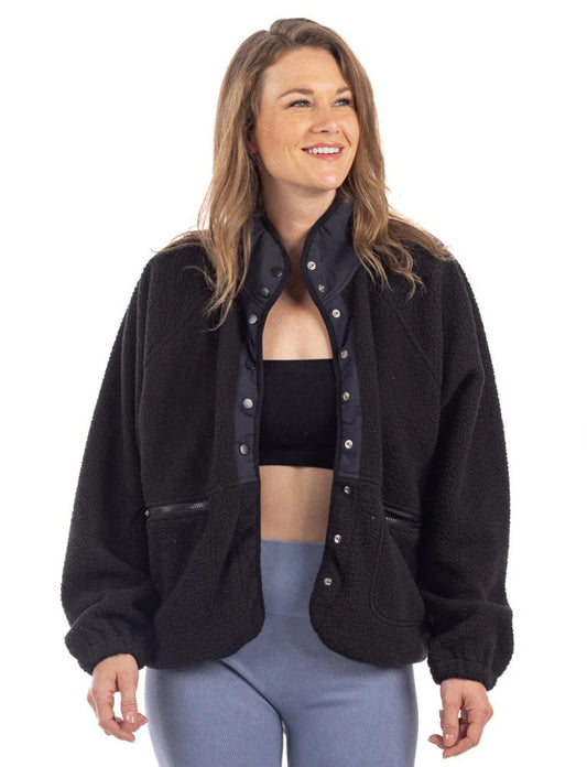 Katydid Black Buttoned Slouchy Women’s Fleece Jacket