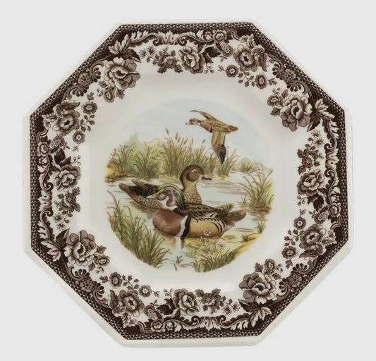 Spode Woodland Octagonal Plate (9.5 inch)-Wood Duck