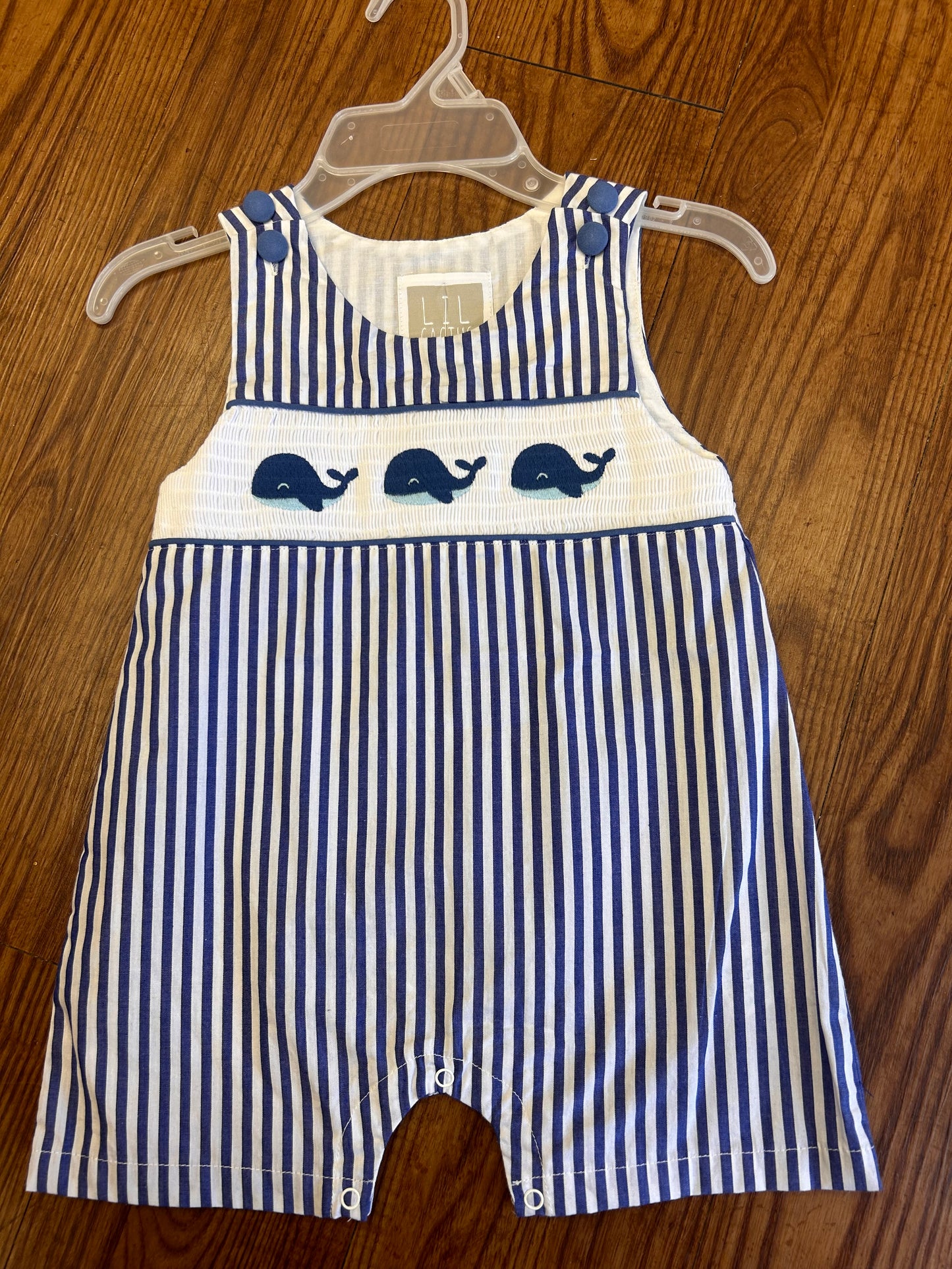 Lil Cactus Navy Striped Whale Romper (2T)