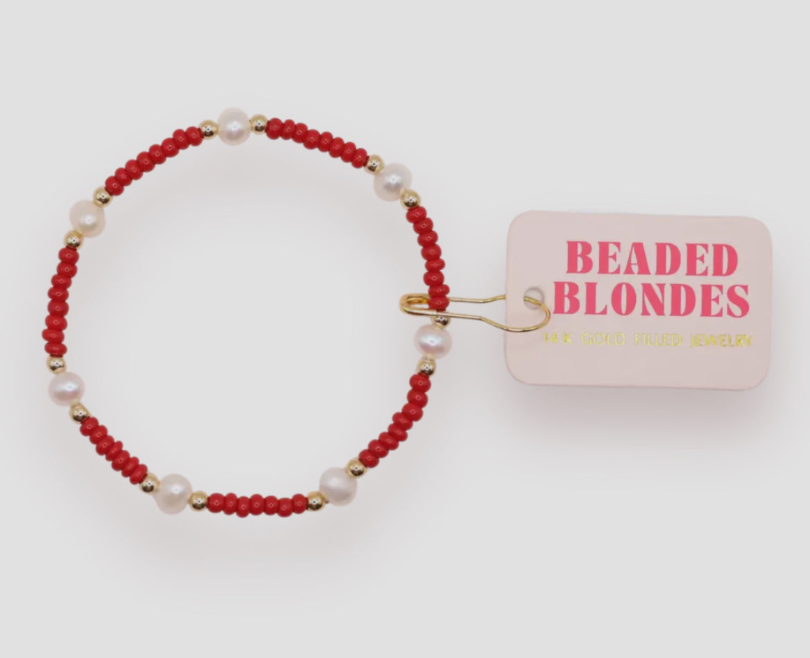 Beaded Blondes Crimson Red Pearl Bracelet-Petite