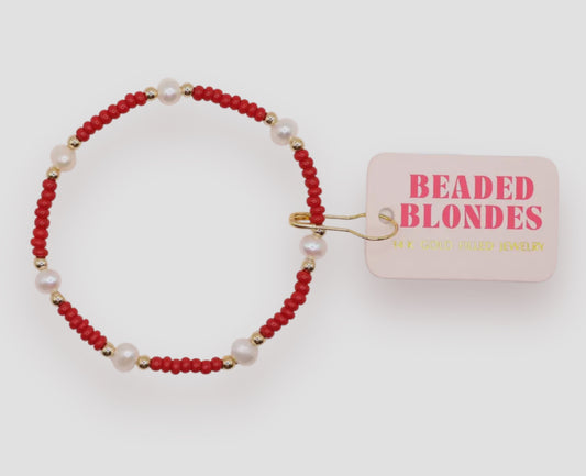 Beaded Blondes Crimson Red Pearl Bracelet-Petite