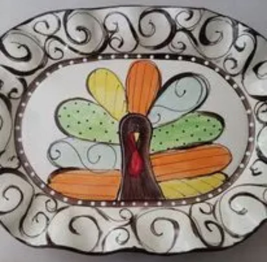 Heartfelt Traditions Small Oval Tray-Turkey Swirl
