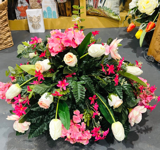 Pink Floral Silk Tomb Topper