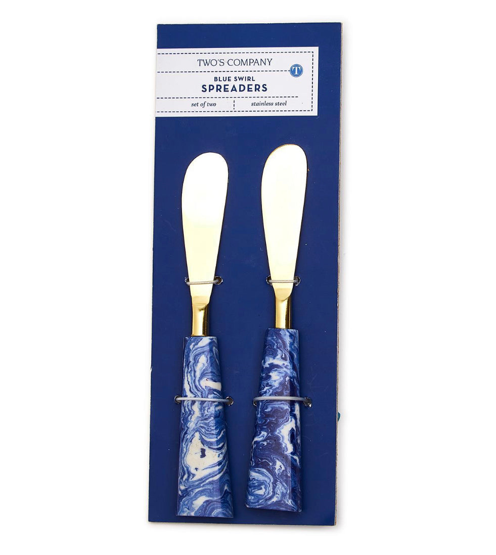 Two’s Company Blue Swirl Spreaders (Set of 2)