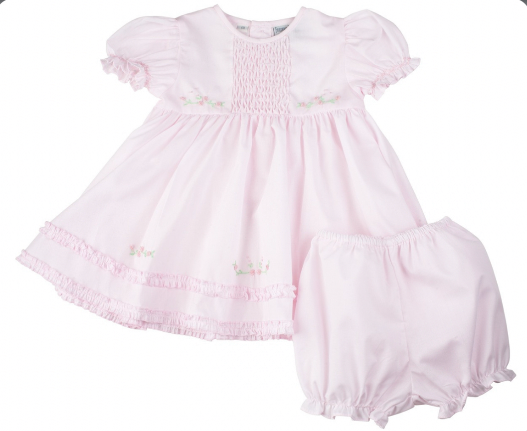 Feldman Brothers Honeycomb Smocked Ruffle Dress-Pink