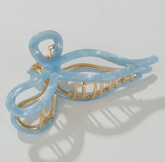 Adorro Sabrina Coastal Large Ribbon Metal Bow Claw Clip-Coastal Blue