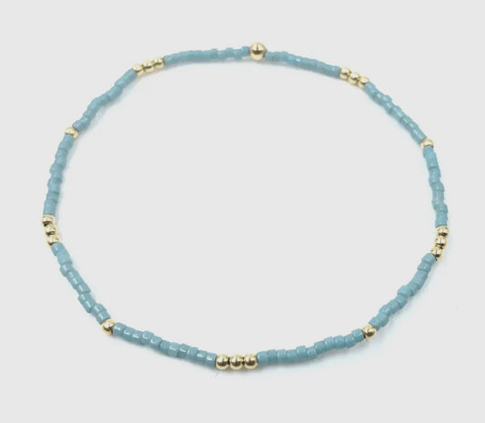 Erin Gray Newport Pale Turquoise Blue + Gold Filled Waterproof Bracelet (2mm)