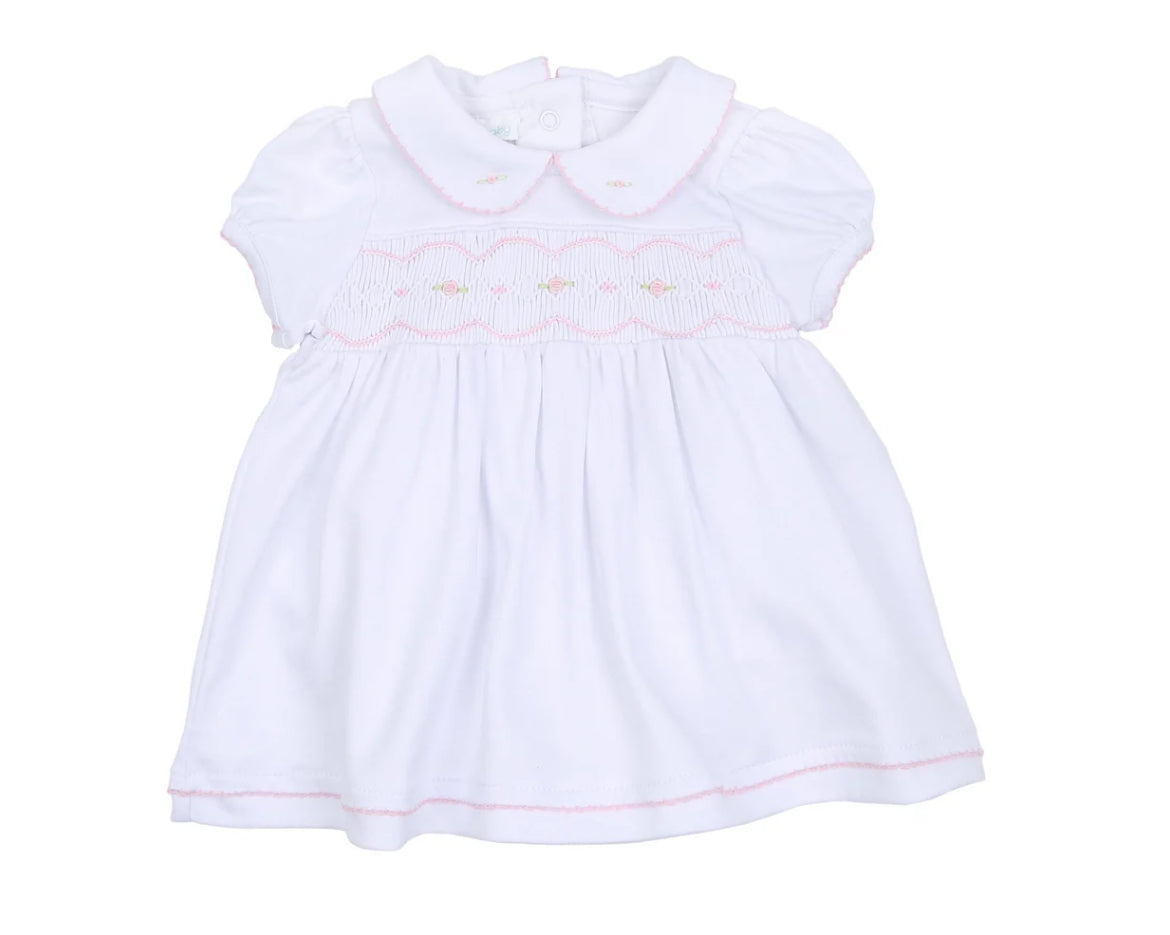 Magnolia Baby Ava and Archie Toddler Smocked Short Sleeve Dress-Pink (Newborn)