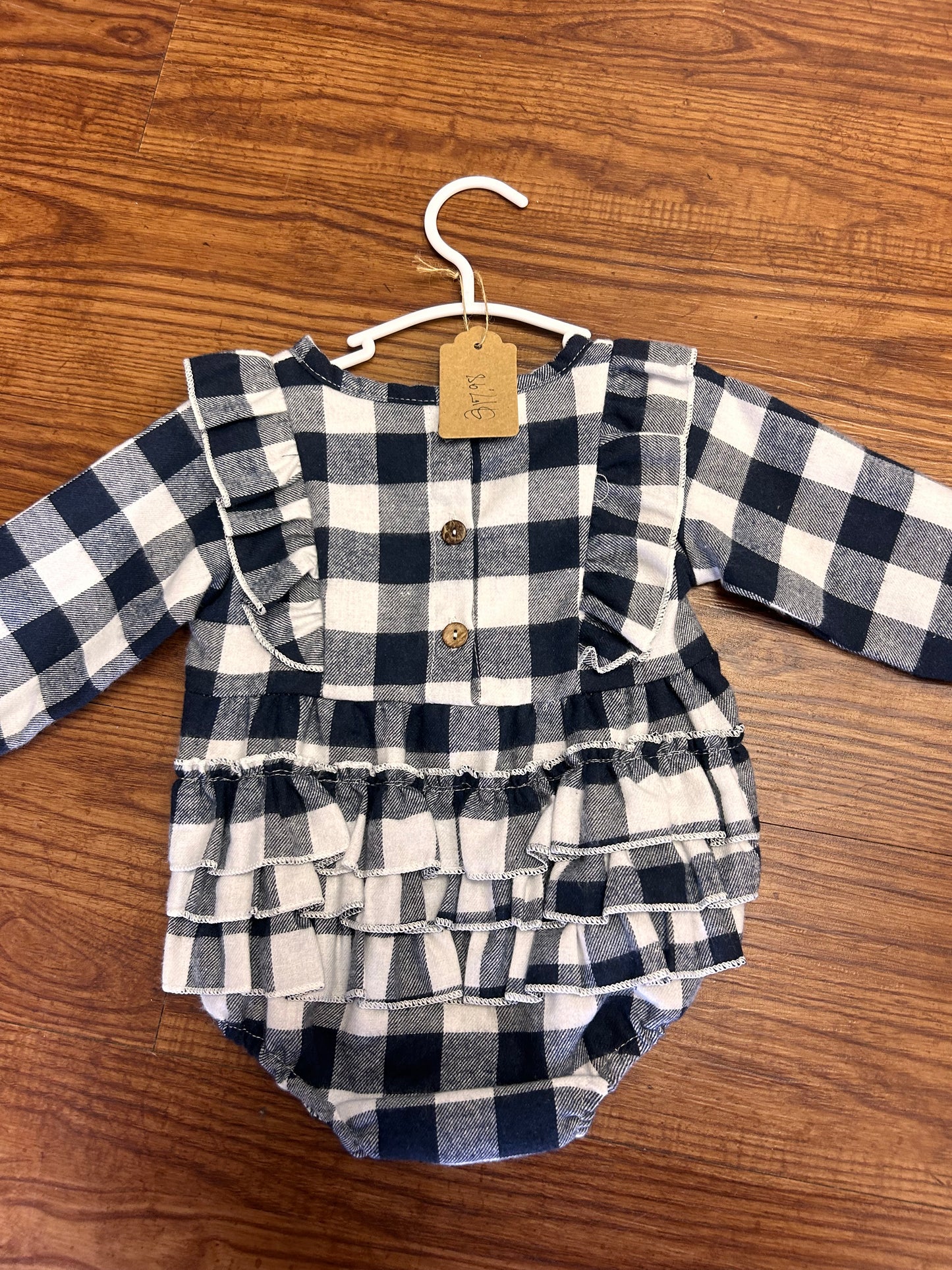 Navy Plaid Ruffle Bubble (12 months)