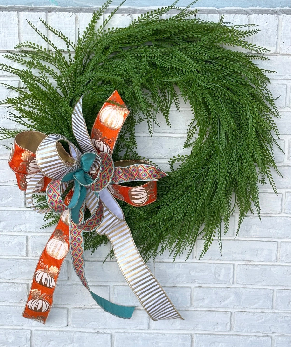 24" Jelly Bean Grass UV Protected Wreath with Fall Bow