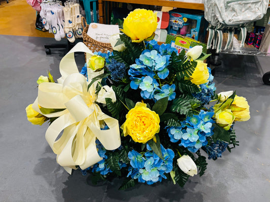 Yellow Peony & Blue Hydrangea Silk Saddle
