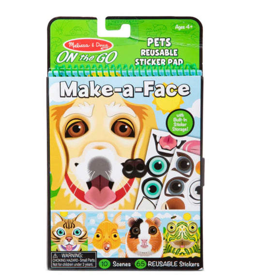 Melissa & Doug Make-a-Face Pets Reusable Sticker Pad On the Go Travel Activity