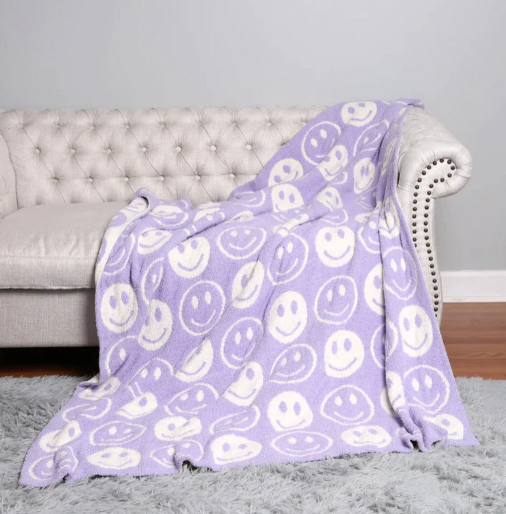 Comfy Luxe Cozy Blanket-Lavender Smiley