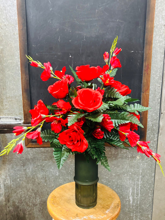 Red Rose & Red Glad Silk Vase Insert