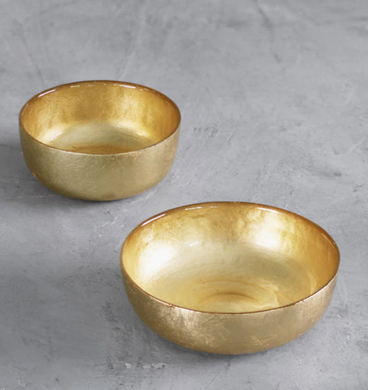 Beatriz Ball New Orleans Shallow Round Foil Leafing Glass Bowl Set of 2-Gold