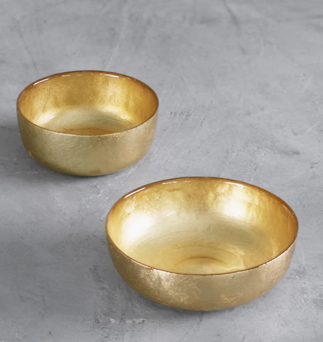 Beatriz Ball New Orleans Shallow Round Foil Leafing Glass Bowl Set of 2-Gold