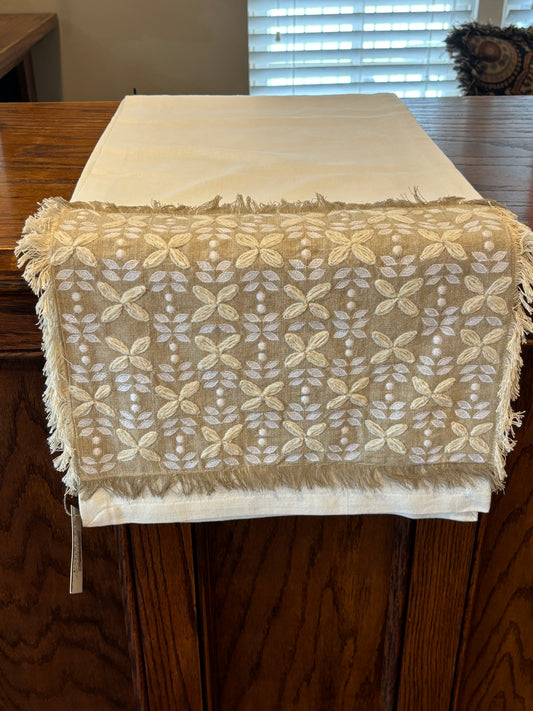 Patina Vie Ivory Embroidered
Runner with Jute Trim