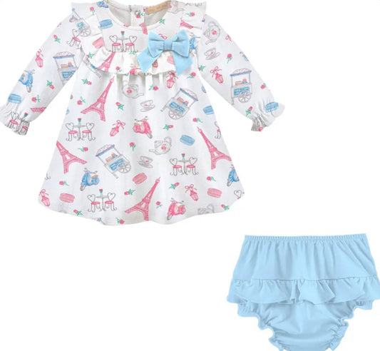 Baby Club Chic Charming Tea Printed Dress With Ruffles And Bow