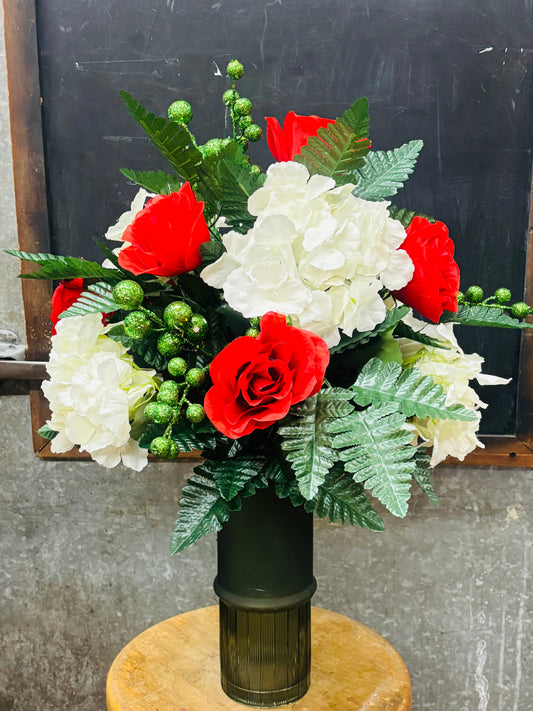 Christmas Hydrangea & Rose Silk Vase Insert