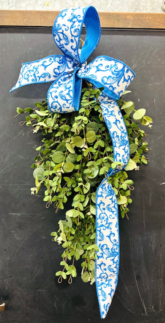 Eucalyptus Teardrop with Chinoiserie Bow