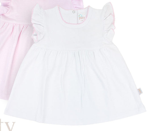 Paty Stripe Dress-White w/ Pink Picot (3-6 months)