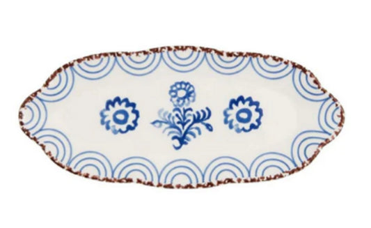 Mudpie Blue Floral Everything Plate-Tan