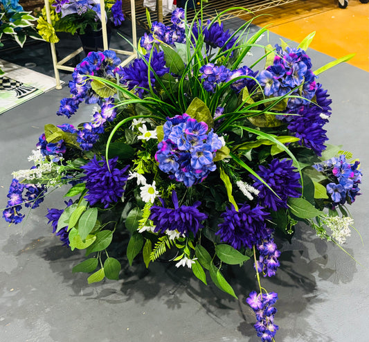 Purple Hydrangeas & Wisteria Silk Memorial Topper