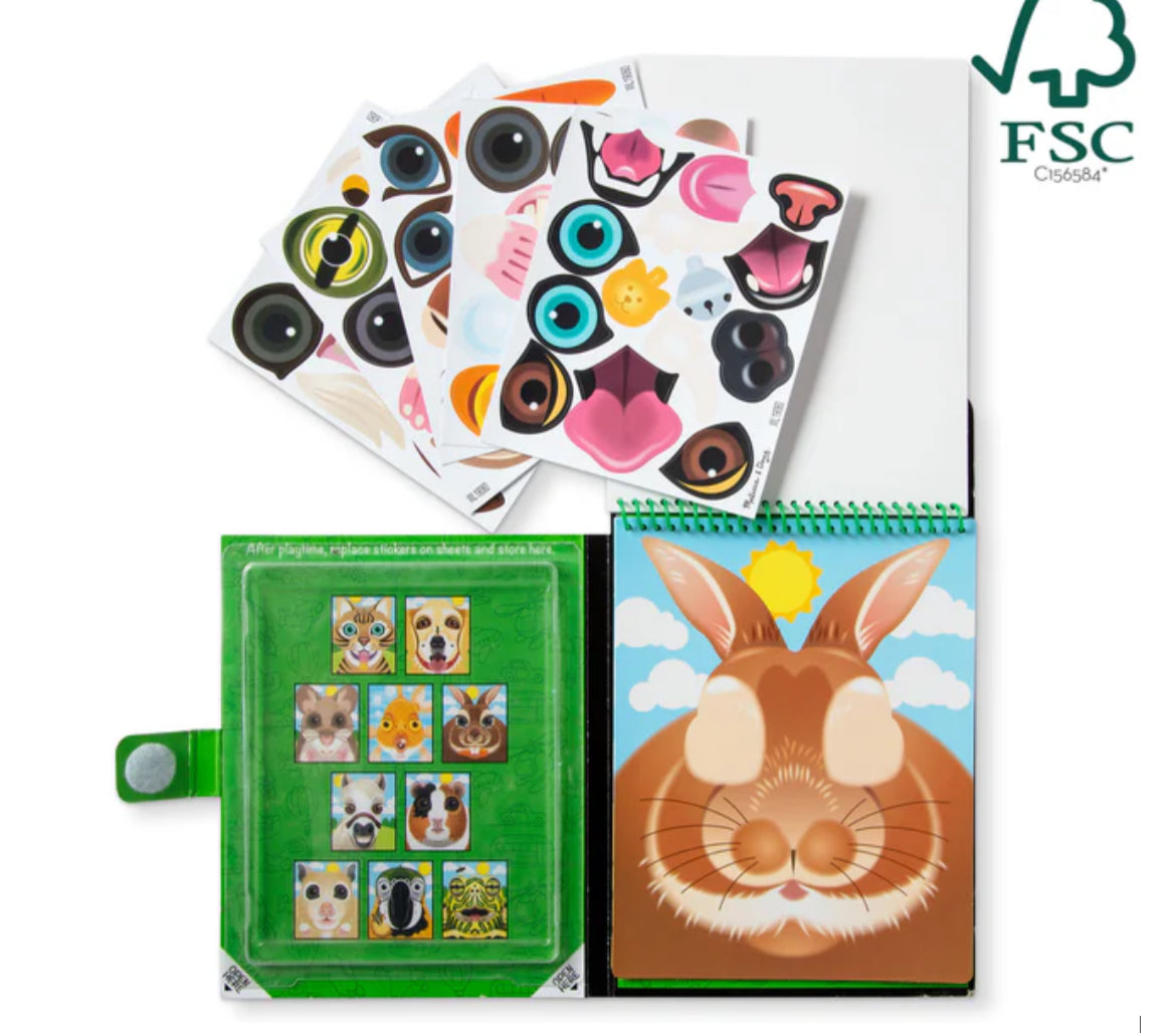 Melissa & Doug Make-a-Face Pets Reusable Sticker Pad On the Go Travel Activity