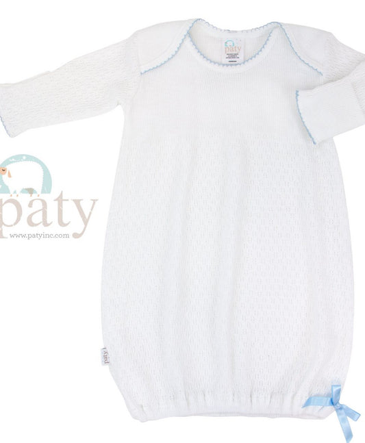 Paty Knit Overlap Shoulder Gown-Blue (3 months)