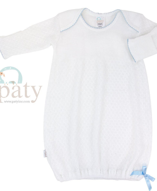 Paty Knit Overlap Shoulder Gown-Blue Trim (3 months)