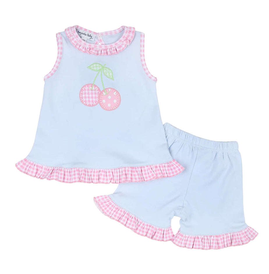 Magnolia Baby Sweet Cherry Applique Ruffle Sleeveless Short Set