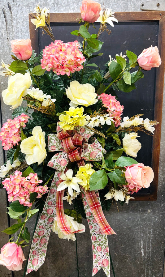 Pink Hydrangea & Rose Silk Bereavement Spray