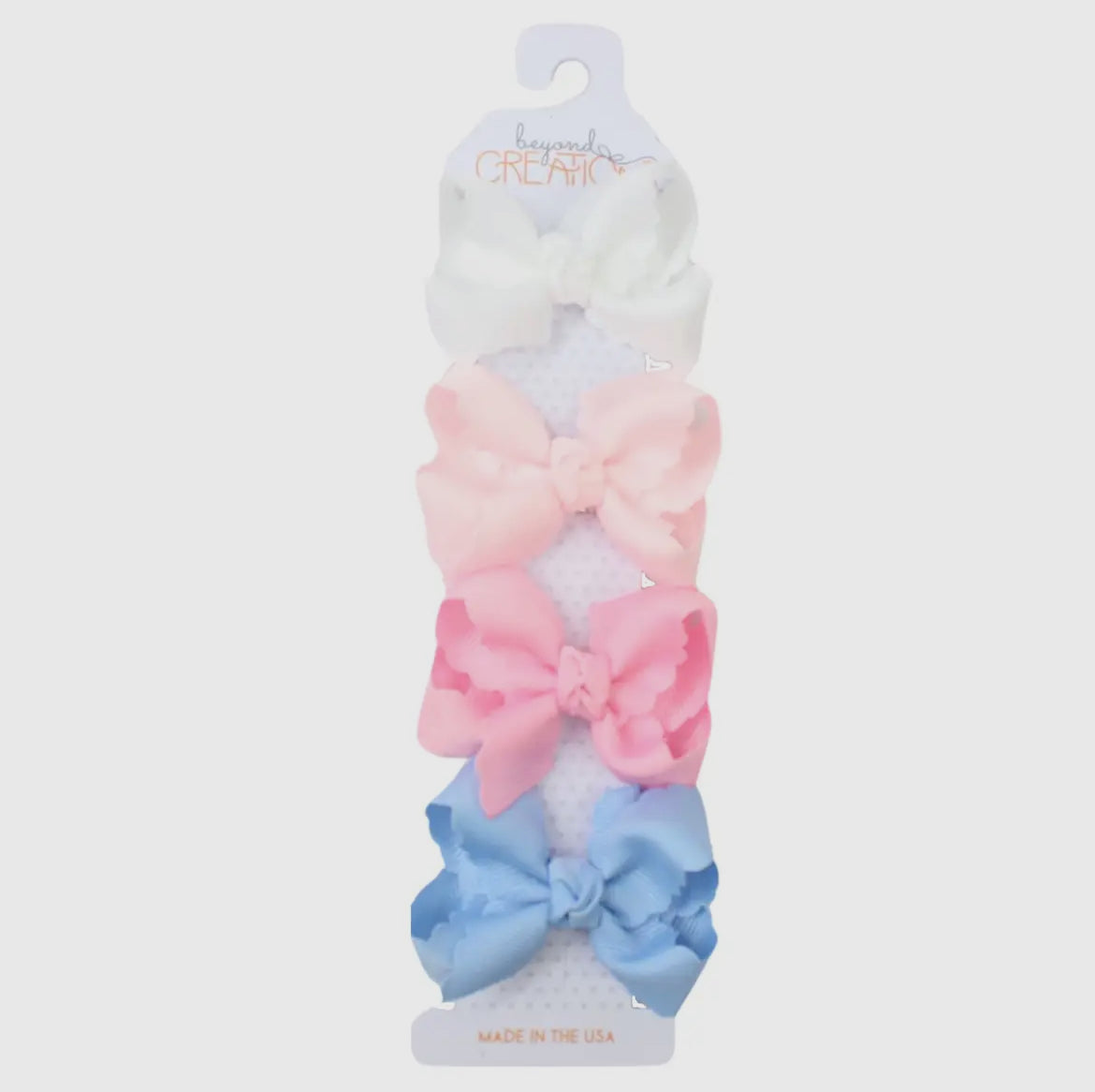 Beyond Creations 3" Small Pastel Scalloped Edge Bow On Snap Clip 4-Pack