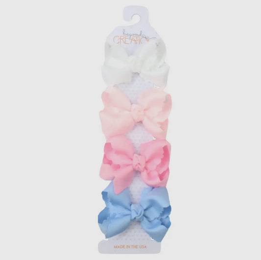 Beyond Creations 3" Small Pastel Scalloped Edge Bow On Snap Clip 4-Pack
