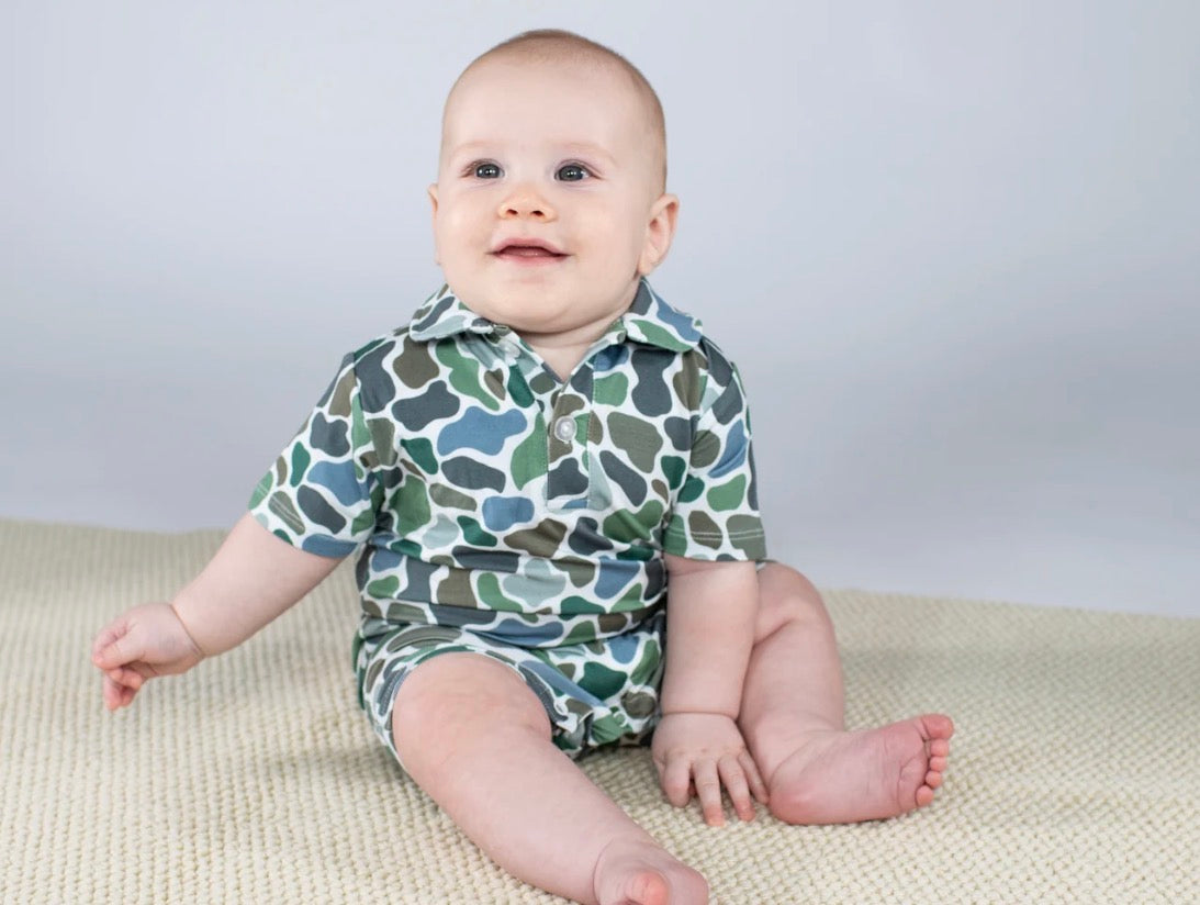 Goosies Short Sleeve Polo Romper-Camo