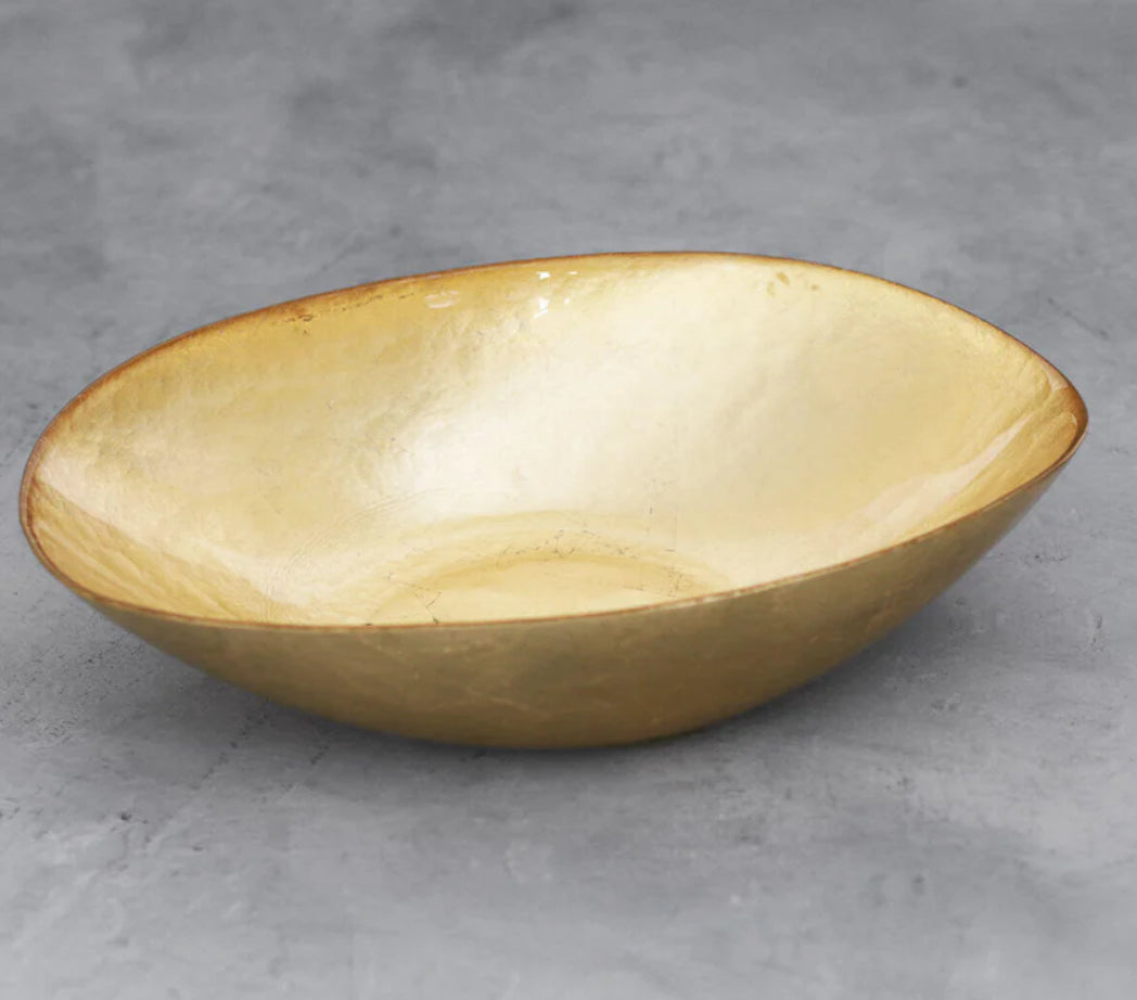 Beatriz Ball New Orleans Medium Oval Foil Leafing Glass Bowl-Gold