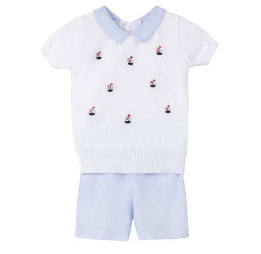 Feltman Brothers Boys Sailboat Sweater Set-White/Blue