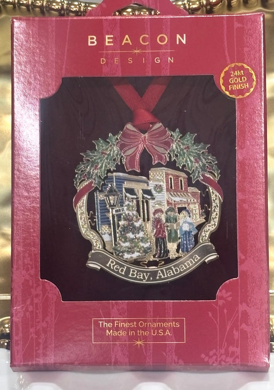 Beacon Design 24kt Gold Finish Red Bay Ornament-Our Holiday Town