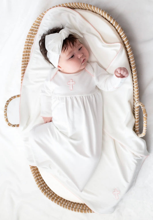 Goosies Embroidered Pip Gown-Pink Cross (0-3 months)
