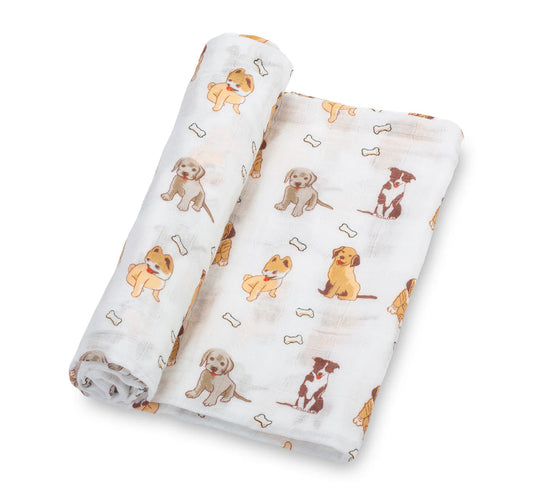 LollyBanks Woof Woof Baby Muslin Swaddle Blanket