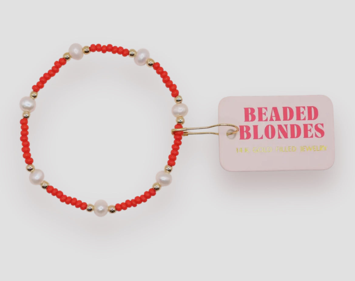 Beaded Blondes Bright Red Pearl Bracelet-Standard