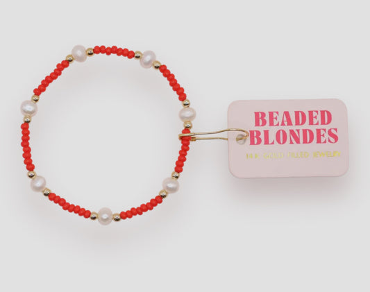 Beaded Blondes Bright Red Pearl Bracelet-Standard