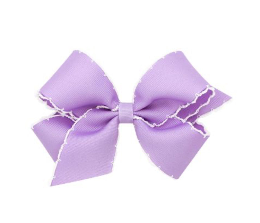 Wee Ones Girls Classic Moonstitch Bow On Clip-Lavender With White